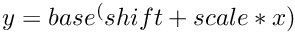 $ y = base ^ (shift + scale * x) $