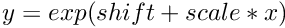 $ y = exp(shift + scale * x) $