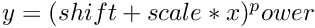 $ y = (shift + scale * x)^power $