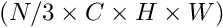 $ (N/3 \times C \times H \times W) $