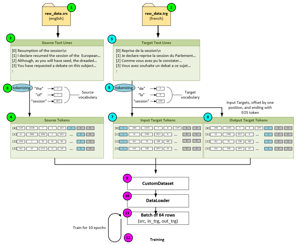 Data Flow when Training an Encoder/Decoder Model for Language Translation